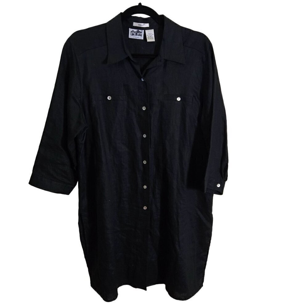 Edward 100% Irish Linen Lagonlook Black 3/4 Sleeve Shirt Dress Tunic Size L